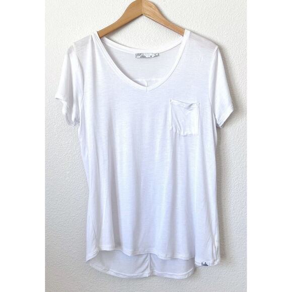 Prana Womens Medium Foundation Short Sleeve V-Neck Tee Shirt White Lightweight - Picture 2 of 8